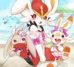  anthro ball beach bikini blush cinderace clothed clothing corsola dipstick_ears evolutionary_family female flower fur grey_body grey_fur group happy hi_res lagomorph leporid mammal midriff multicolored_ears nintendo one-piece_swimsuit orange_body orange_ears orange_fur pink_clothing pink_underwear plant pok&eacute;mon pok&eacute;mon_(species) prrrrrrmine pupils raboot red_body red_eyes red_fur sand scorbunny seaside size_difference sky swimwear teeth underwear video_games white_body white_ears white_fur white_pupils yellow_inner_ear 