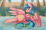  3:2 anus butt equid equine female feral friendship_is_magic genitals hasbro hi_res lying mammal my_little_pony on_side outside partially_submerged pearlyiridescence pegasus pussy solo somnambula_(mlp) water wings 