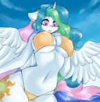  absurd_res anthro anthrofied big_breasts bikini breasts cleavage clothed clothing equid equine female friendship_is_magic hasbro hi_res horn huge_breasts mammal my_little_pony nipple_outline princess_celestia_(mlp) solo swimwear winged_unicorn wings yutakira92 