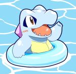  2018 ambiguous_gender blue_body blush nintendo open_mouth partially_submerged pok&eacute;mon pok&eacute;mon_(species) scalie solo swim_ring tatu_wani_(artist) teeth tongue totodile video_games water 