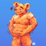  1:1 2021 anthro balls belly blue_background brown_body brown_fur edtrash flaccid fur genitals humanoid_genitalia humanoid_hands humanoid_penis male mammal moobs murid murine navel nipples penis rat rodent simple_background slightly_chubby solo 