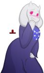  alpha_channel anthro artist_logo artist_name blush boss_monster bovid caprine clothed clothing female fur horryhane looking_away mammal red_eyes shy simple_background smile solo toriel transparent_background undertale video_games white_body white_fur 