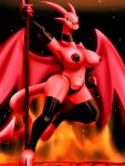  3:4 absurd_res anthro big_breasts big_butt bludraconoid breasts butt curvy_figure dancing demon female hi_res lucia_(satina) nipple_slip nipples pasties pole pole_dancing red_body rubber satina_wants_a_glass_of_water solo unimpressed voluptuous wings yellow_eyes 