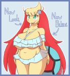  absurd_res anthro big_breasts bikini blue_border border breasts cleavage clothed clothing english_text female freckles hi_res huge_breasts milotic nintendo pok&eacute;mon pok&eacute;mon_(species) snackbunnii solo swimwear text video_games 
