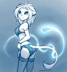  2021 anthro black_sclera blue_and_white blue_background blue_eyes bra breasts butt_pose cheek_tuft cleavage clothed clothing clothing_pull conditional_dnp cute_face elbow_tuft facial_tuft felid female furgonomics glowing glowing_eyes gradient_background hair hi_res keidran lace legwear lingerie lion long_tail looking_at_viewer mammal monochrome pantherine panties panty_pull portrait pose side_view simple_background sketch smile solo spirit stockings tail_button_bottoms tail_clothing tail_tuft thigh_highs three-quarter_portrait tom_fischbach tuft twokinds underwear underwear_pull webcomic white_hair will-o-wisp willow_wisp 
