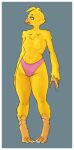  anthro avian beak bib bird border breasts chicken claws clothed clothing featureless_breasts female five_nights_at_freddy&#039;s five_nights_at_freddy&#039;s_2 fur galliform gallus_(genus) hi_res md34 panties phasianid small_breasts solo thick_thighs topless toy_chica_(fnaf) underwear video_games white_border yellow_body yellow_fur 