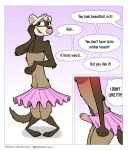  anthro better_version_at_source bottomwear clothed clothing crossdressing domestic_ferret embarrassed english_text erection erection_under_clothing genitals hi_res male mammal mustela mustelid musteline nik159 penis poking_out secretly_loves_it skirt skirt_boner solo text true_musteline until_they_like_it 