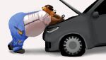  2021 anthro belly bottomwear brown_body brown_fur car clothing feedtheboss fur male mammal mechanic obese obese_male overweight overweight_male pants shirt solo topwear ursid vehicle 