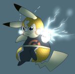  2018 3_toes ambiguous_gender clothing dipstick_ears electricity feet mask multicolored_ears nintendo pikachu pok&eacute;mon pok&eacute;mon_(species) semi-anthro simple_background smile solo tatu_wani_(artist) toes video_games yellow_body 