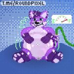  1:1 air_inflation anthro belly canid canine digital_media_(artwork) fox hair hexafox hindpaw hose inflation male mammal paws pixel_(artwork) pool_toy purple_body purple_hair roundpixel solo 