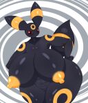  abs anthro big_breasts breasts eeveelution female genitals hand_on_hip hi_res huge_breasts hyper hyper_breasts looking_at_viewer nintendo nude omenyanozero pattern_background pok&eacute;mon pok&eacute;mon_(species) pussy red_sclera simple_background smile solo umbreon video_games wide_hips 