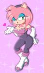  &lt;3 2020 accessory amy_rose anthro breasts clothing cosplay eulipotyphlan female gloves green_eyes hair hair_accessory hairband handwear hedgehog hi_res mammal one_eye_closed open_mouth pink_hair rouge_the_bat sega simple_background smile solo sonic_the_hedgehog_(series) teenagebratwurst white_clothing white_gloves white_handwear wink 