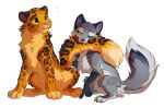  2021 4_toes blue_eyes butt_fluff canid canine chest_tuft digital_media_(artwork) duo feet felid feline female feral fingers fluffy fluffy_tail fox hioshiru hioshiru_(character) leopard mammal nom nude pantherine simple_background smile tail_nom toes tuft white_background 