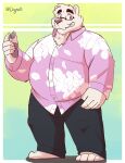  2021 absurd_res anthro belly bottomwear clothing eyewear fur glasses hi_res humanoid_hands kemono male mammal overweight overweight_male pants polar_bear realiron_(artist) shirt solo topwear ursid ursine white_body white_fur 