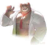  abs absurd_res anthro biceps clothed clothing dona908 fur hi_res male mammal muscular muscular_anthro muscular_male necktie nipples open_clothing pecs simple_background solo ursid 