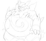  absurd_res anthro beard black_and_white emboar facial_hair feral hand_on_stomach hi_res male monochrome nintendo obese overweight pig_nose pok&eacute;mon pok&eacute;mon_(species) sketch solo tusks video_games zephy_03 