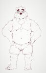  2021 absurd_res anthro bulge clothing eyewear glasses heylaw21 hi_res kemono male mammal moobs navel nipples simple_background sketch slightly_chubby solo tokyo_afterschool_summoners underwear ursid video_games volos 