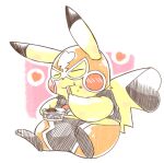  &lt;3 2019 3_toes cleft_tail clothing cosplay_pikachu_(costume) dipstick_ears eating eyes_closed feet female hi_res holding_object mask multicolored_ears nintendo pikachu pikachu_libre pok&eacute;mon pok&eacute;mon_(species) semi-anthro simple_background sitting solo tatu_wani_(artist) toes video_games yellow_body 