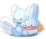  2019 ambiguous_gender blue_body blue_fur duo eyes_closed feral fin fur mudkip nintendo open_mouth pok&eacute;mon pok&eacute;mon_(species) shinx simple_background sleeping smile tatu_wani_(artist) tongue video_games 