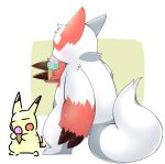  2019 ambiguous_gender claws dessert dipstick_ears duo eyes_closed food fur hi_res ice_cream licking multicolored_ears nintendo pikachu pok&eacute;mon pok&eacute;mon_(species) red_body red_fur semi-anthro simple_background tatu_wani_(artist) tongue tongue_out video_games white_body white_fur yellow_body zangoose 