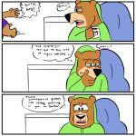  1:1 2021 anthro beargarbage black_nose boo-boo_bear brown_body clothing comic cup duo english_text hanna-barbera hi_res jellystone_(hbo_max) male mammal shirt text topwear ursid yogi_bear yogi_bear_(character) 