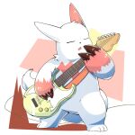  2019 3_toes ambiguous_gender claws eyes_closed feet fur guitar hi_res musical_instrument nintendo open_mouth plucked_string_instrument pok&eacute;mon pok&eacute;mon_(species) red_body red_fur simple_background solo string_instrument tatu_wani_(artist) toes video_games white_body white_fur zangoose 