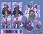  &lt;3 absurd_res anthro balls blue_eyes blue_hair butt claws clothed clothing dng erection eyes_closed fur genitals hair hi_res inkdrip male male/male mammal model_sheet nude penis purple_body purple_fur smile solo standing ursid 