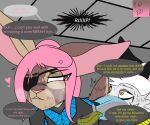  1_eye all_fours angry anthro belladonna_(prismatic_wolf) breath canid canine canis clenched_teeth clothing cross-popping_vein cunnilingus dialogue duo english_text eye_patch eye_scar eyewear facial_scar female hair hi_res internal lagomorph leporid male male/female mammal oral panting pink_eyes pink_hair prismatic_wolf rabbit scar sex sound_effects teeth text tight_clothing tired_eyes translucent vaginal wolf wolf_(prismatic_wolf) x-ray yellow_eyes 