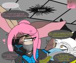  1_eye all_fours angry anthro belladonna_(prismatic_wolf) breath canid canine canis clothing cross-popping_vein cunnilingus dialogue duo english_text eye_patch eye_scar eyewear facial_scar female hair hi_res internal lagomorph leporid male male/female mammal mask oral panting pink_eyes pink_hair prismatic_wolf rabbit scar sex sound_effects text tight_clothing tired_eyes translucent vaginal wolf wolf_(prismatic_wolf) x-ray yellow_eyes 