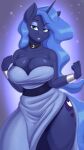  2021 absurd_res anthro anthrofied big_breasts blue_body blue_eyes blue_eyeshadow blue_hair breasts cleavage clothed clothing curvaceous curvy_figure cutie_mark dress equid equine eyebrow_through_hair eyebrows eyelashes eyeshadow female fingers friendship_is_magic hair half-closed_eyes hasbro hi_res horn long_hair looking_at_viewer makeup mammal my_little_pony narrowed_eyes nexcoyotlgt princess_luna_(mlp) small_waist solo thick_thighs translucent translucent_hair unicorn voluptuous wide_hips 