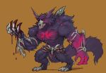  anthro blood bodily_fluids canid canine canis hi_res league_of_legends male mammal muscular muscular_male pecs red_eyes riot_games simple_background solo video_games warwick_(lol) wolf wulfer-shepherd yellow_background 