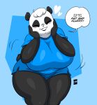  &lt;3 absurd_res anthro big_breasts blush breasts chubby_female dialogue english_text eyes_closed female giant_panda hand_on_face hi_res huge_breasts joaoppereiraus mammal slightly_chubby smile solo speech_bubble sueli_(joaoppereiraus) text thick_thighs ursid wide_hips 