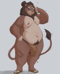  4_toes anthro barefoot belly bottomwear bulge chanclas clothed clothing eyewear feet felid flip_flops footwear hi_res lion loincloth male mammal minedoo moobs navel overweight overweight_male pantherine pubes sandals solo sunglasses thick_thighs toes topless 