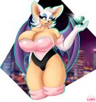  absurd_res anthro bat_wings bedroom_eyes big_breasts blue_makeup breasts chaos_emerald chiropteran clothed clothing cookieglory eyeshadow female fingers fur green_eyes hi_res holding_object huge_breasts makeup mammal membrane_(anatomy) membranous_wings narrowed_eyes orange_body orange_fur rouge_the_bat seductive sega smile solo sonic_the_hedgehog_(series) thick_thighs white_body white_fur wings 
