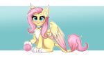  16:9 absurd_res ball_of_yarn bell bell_collar blue_eyes collar felid female fluttershy_(mlp) friendship_is_magic hair hasbro hi_res mammal my_little_pony mythological_sphinx mythology pink_hair ravensun sitting solo tongue tongue_out widescreen wings yarn 