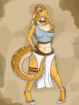  3:4 absurd_res anthro argonian belly_scales belt bethesda_softworks bottomwear bound breasts chain choker claws cleavage clothed clothing collar curvy_figure eyeliner feet female guiltyskull_(artist) hair handcuffs hands_on_hips hi_res horn jewelry leaf leaf_hair long_hair long_tail looking_at_viewer makeup necklace orange_body orange_scales paws plant plant_hair pseudo_hair pupils reptilian_belly scales scalie shackles simple_background skimpy_armor skirt skyrim slit_pupils smile solo teeth the_elder_scrolls toes video_games wide_hips 