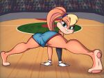  4:3 absurd_res anthro basketball_court bottomwear butt clothing female gloves handwear hi_res lagomorph leporid lola_bunny looking_back looney_tunes mammal mexicanjoe pawpads rabbit shorts solo space_jam space_jam:_a_new_legacy stretching warner_brothers 