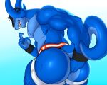  5:4 anal anal_fingering anal_masturbation anthro biceps big_butt blue_body blue_skin butt clothing fingering fingering_self hat headgear headwear hi_res invalid_tag jockstrap lizard male masturbation muscular muscular_male pecs reptile scalie sizable_danger smile solo underwear xe 