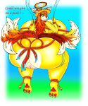  5:6 absurd_res anthro asian_mythology bell big_breasts big_butt big_pussy breasts butt butt_heart canid canine clothed clothing deity dialogue east_asian_mythology elysios english_text female fox fox_spirit genitals grass halo hat headgear headwear hi_res huge_breasts huge_butt hyper hyper_breasts hyper_butt hyper_genitalia hyper_pussy japanese_mythology looking_at_viewer looking_back mammal multi_tail mythology pawpads paws phylosophia_(elysios) plant pussy rear_view red_pussy ribbons skimpy sky solo swinging text thick_thighs wide_hips yōkai 