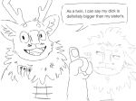  antlers big_nose duo english_text fan_character fangs female fluffy handpaw hi_res horn humanoid inner_ear_fluff male meme monochrome neutral_expression paws rgb_(artist) sibling sketch smile text troll tuft twins 