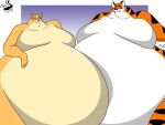  4:3 anthro cjshadorunner duo felid female hi_res inflation lion mammal obese overweight pantherine tiger 