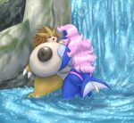  anthro big_breasts blue_body blues64 blush breast_squish breasts breasts_frottage duo female female/female hair hi_res huge_breasts hyper hyper_breasts marauder6272 nintendo nipples nude pink_hair pok&eacute;mon pok&eacute;mon_(species) sandslash squish video_games waterfall 