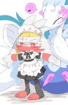  absurd_res ambiguous_gender anthro blush bodily_fluids clothing dress duo hi_res lagomorph leporid maid_uniform mammal marine nintendo pinniped pok&eacute;mon pok&eacute;mon_(species) primarina rabbit raboot smile sweat uniform video_games winte 