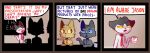  2020 anthro bad_dragon blue_eyes comic cup dialogue digital_media_(artwork) domestic_cat duo english_text eyes_closed felid feline felis fur glassshine grey_body grey_fur hi_res holding_cup holding_object humor mammal necktie open_mouth pawpads paws simple_background solo speech_bubble text white_body white_fur yellow_eyes 