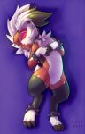  anthro bracelet canid canine collar ear_piercing eyeshadow female glowing glowing_eyes goth hi_res jewelry lycanroc lyra_(celestial_wolf) makeup mammal midnight_lycanroc mr.albafox nintendo piercing pok&eacute;mon pok&eacute;mon_(species) smile smiling_at_viewer solo spiked_bracelet spiked_collar spikes video_games 