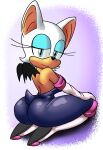  absurd_res anthro butt chiropteran clothing eyeshadow female gloves handwear hi_res kneeling looking_at_viewer makeup mammal mexicanjoe rouge_the_bat sega solo sonic_the_hedgehog_(series) tight_clothing white_clothing white_gloves white_handwear wings 