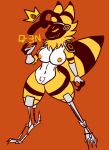  anthro arthropod bee breasts chest_tuft claws curvy_figure cybernetic_arm cybernetic_leg cybernetic_limb female fluffy genitals glowing glowing_eyes hybrid hymenopteran insect kusama machine navel nude pose protogen pubes pussy q-3n solo tuft voluptuous 