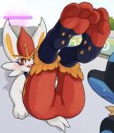  3_toes absurd_res ambiguous_gender anthro barefoot being_watched blush bodily_fluids butt canid canine cinderace duo feet foot_focus hi_res hindpaw huka inviting lagomorph legs_up looking_at_another lucario mammal nintendo open_mouth open_smile paws pok&eacute;mon pok&eacute;mon_(species) presenting presenting_hindquarters seductive smile soles solo_focus sweat toes video_games 