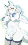  anthro antlers blush breasts female fur genitals hair hi_res horn looking_at_viewer mammal mellonsoda nipples nude pussy solo 