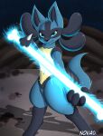  absurd_res ambiguous_gender anthro bone_rush canid canine digital_media_(artwork) fur hi_res long_tail looking_at_viewer lucario mammal nintendo nova-umbreon pok&eacute;mon pok&eacute;mon_(species) pok&eacute;mon_move solo video_games 